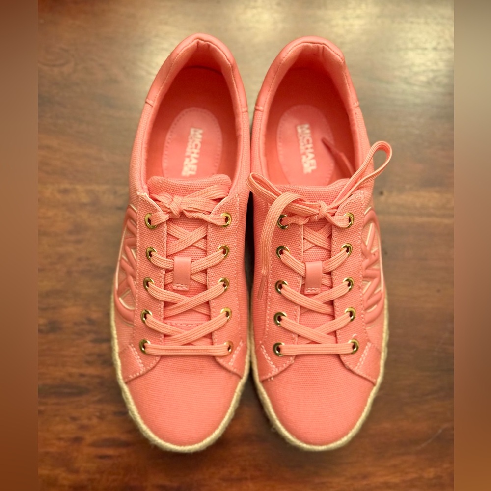 Michael Kors Poppy Espadrille Lace-Up Canvas Sneaker Tea Rose/Pink Nib - Picture 3 of 7
